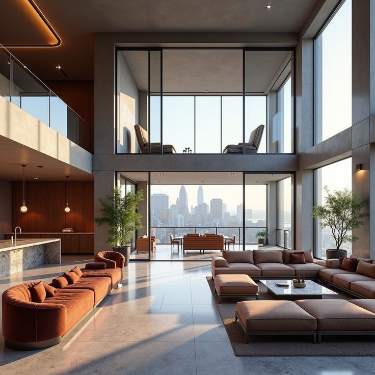 luxury penthouse loft with soaring ceilings & panoramic views