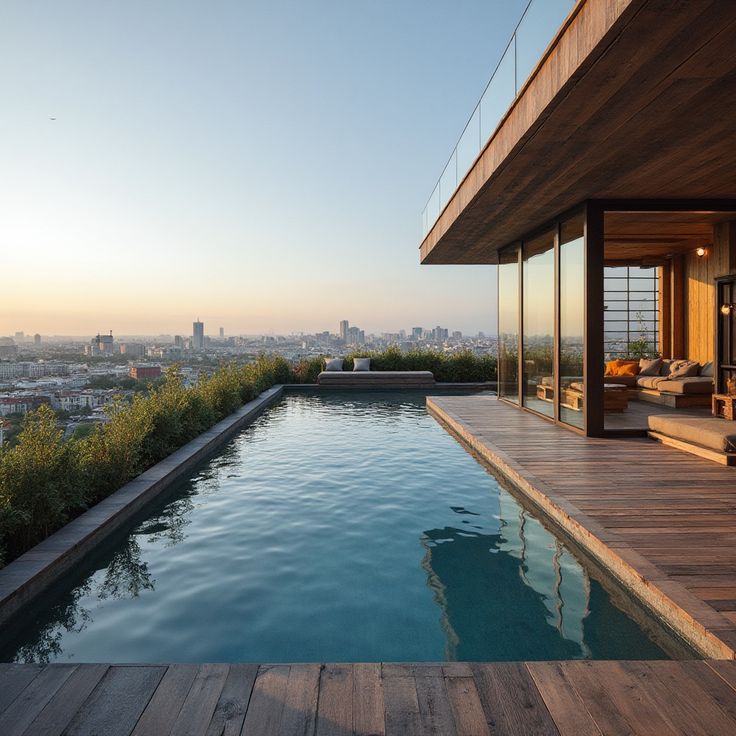 serene infinity pool with stunning cityscape views
